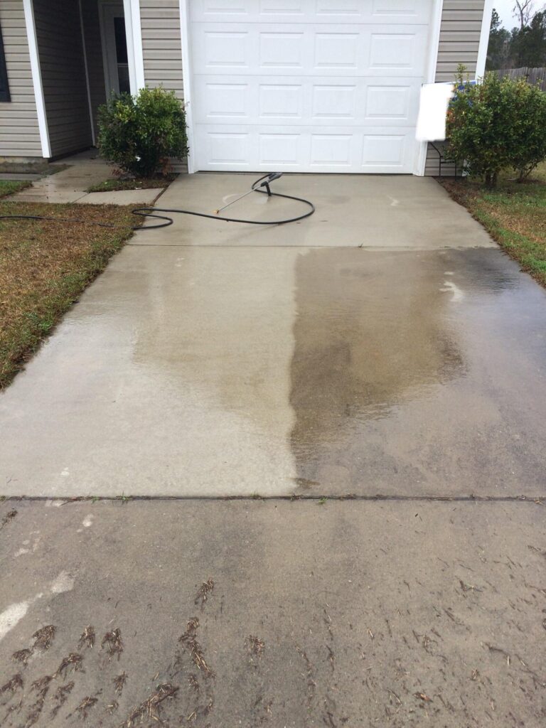 concrete driveway pressure wash before and after