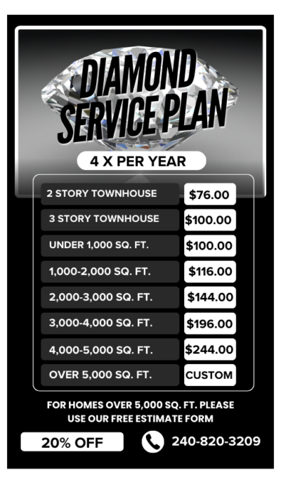 diamond annual gutter cleaning service plan price list