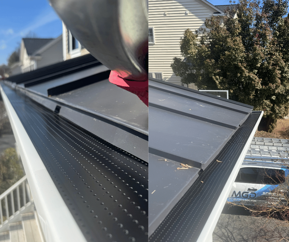 double pro gutter guard installed to metal roof with my gutter doctor truck in the background