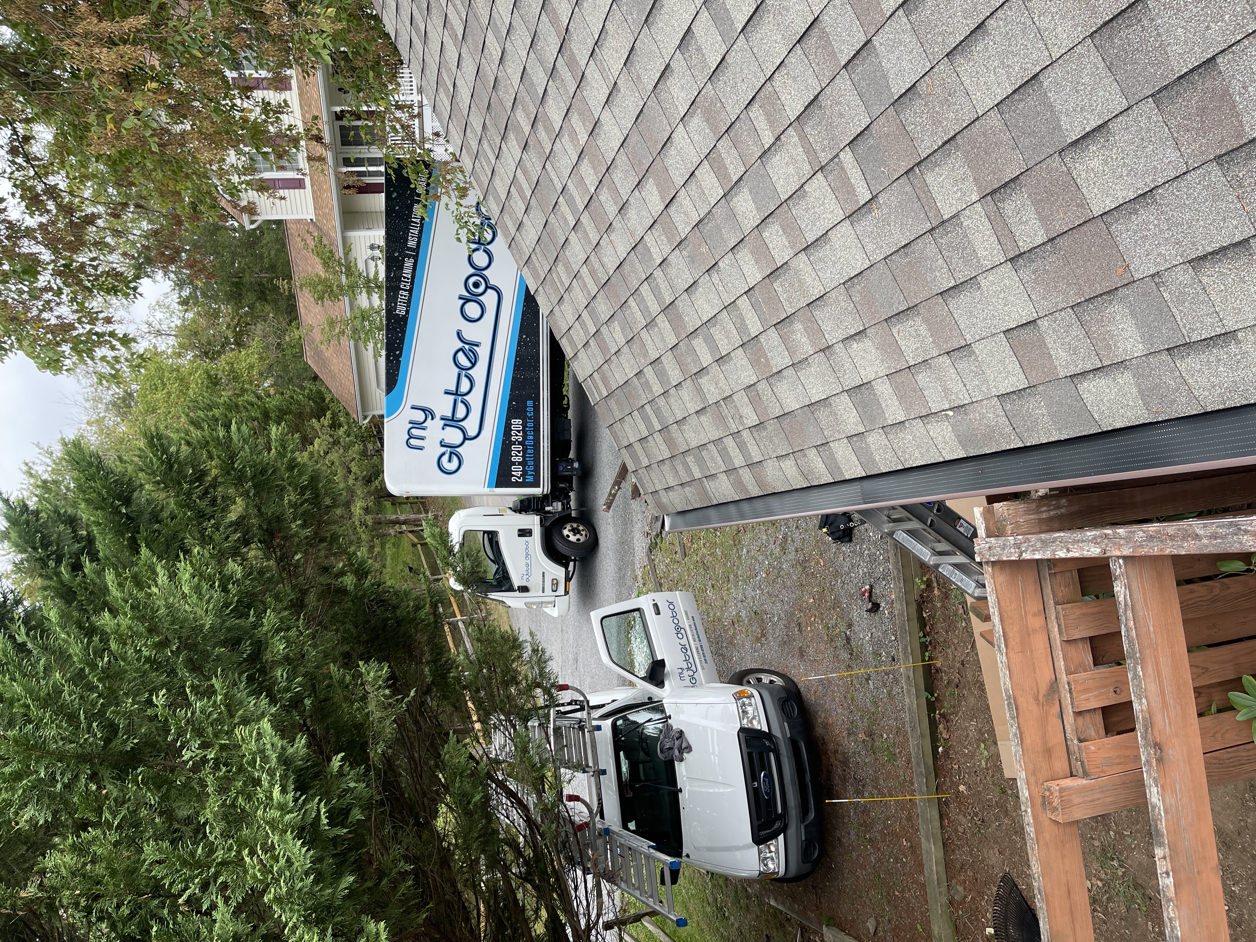 double-pro gutter installation with My Gutter Doctor box truck in the background