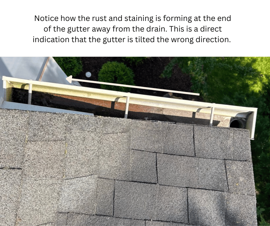 gutter rust caused by slope issue