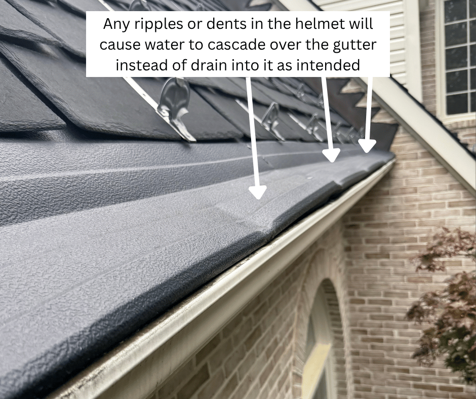 warped gutter helmet surface tension failure spots indicated
