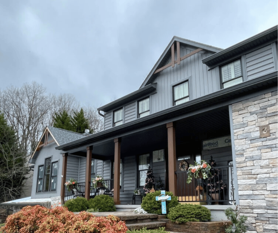 tuxedo gray gutter color installation house facade